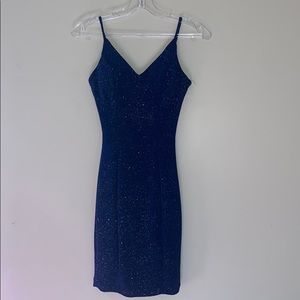 Tight blue sparkly dress